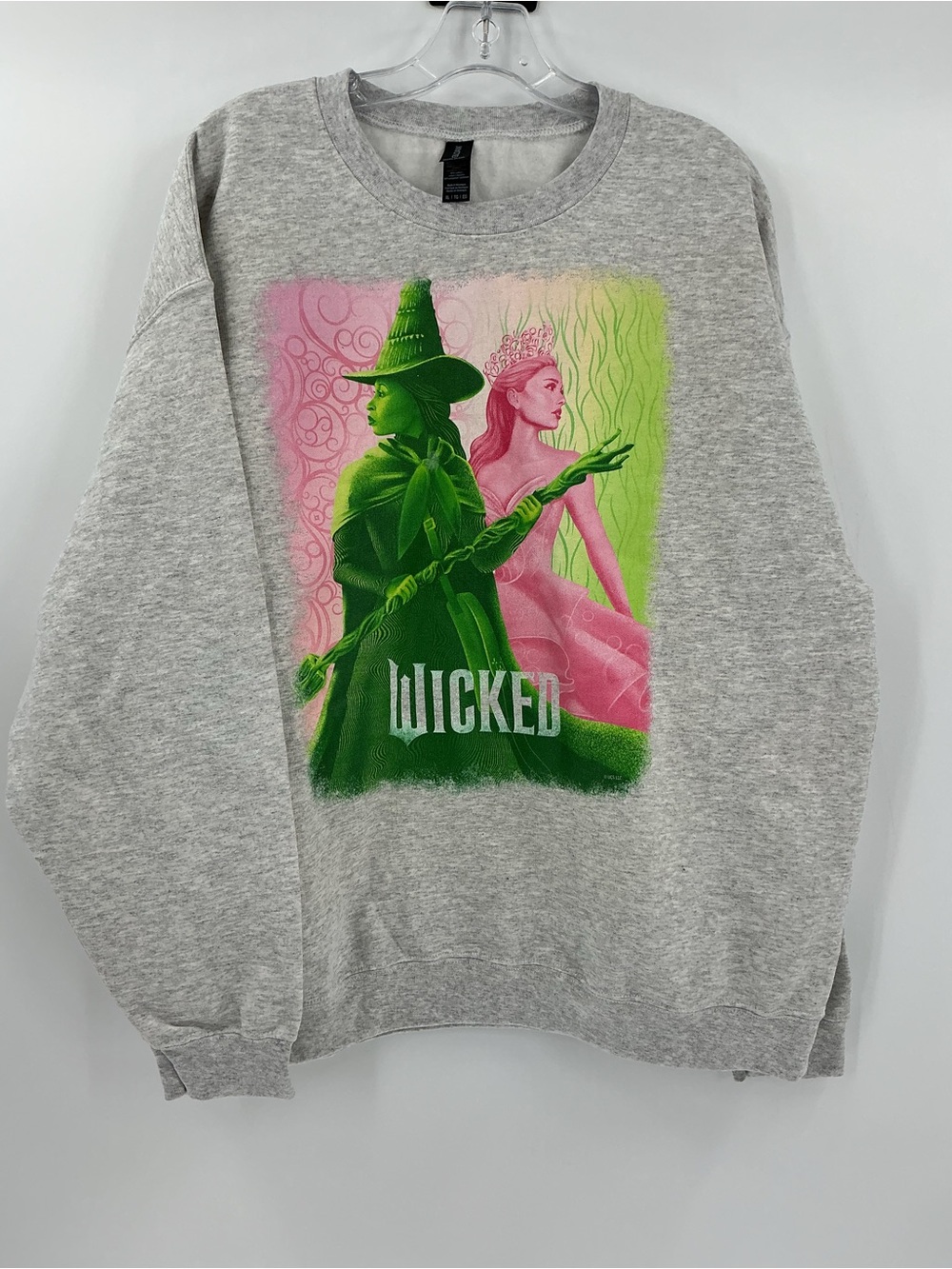 Gildan Grey Crewneck Sweatshirt with Green & Pink Wicked Graphic - Picture 3 of 10
